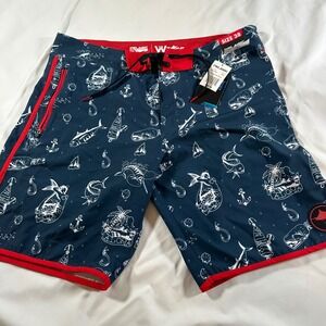 Pelagic The Wedge Boardshorts Mens 38 Navy Blue Skirt Chaser Fishing Swim Trunks